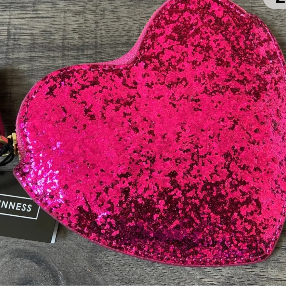 Lulu Guinness pink glitter heart shaped coin purse